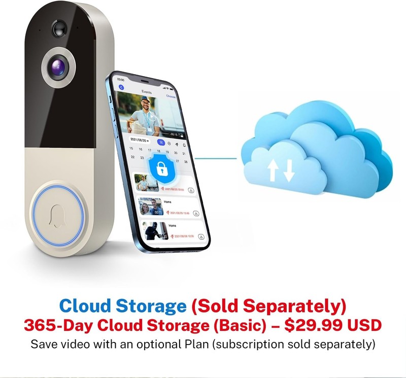 1080p Wireless Doorbell Camera with Receiver, AI Human Detection, 2-Way Audio... gallery