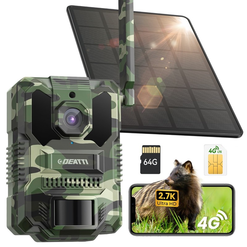 4K Wildlife Hunting Cam 64G 4G LTE Solar&Battery Trail Camera IP66 Waterproof