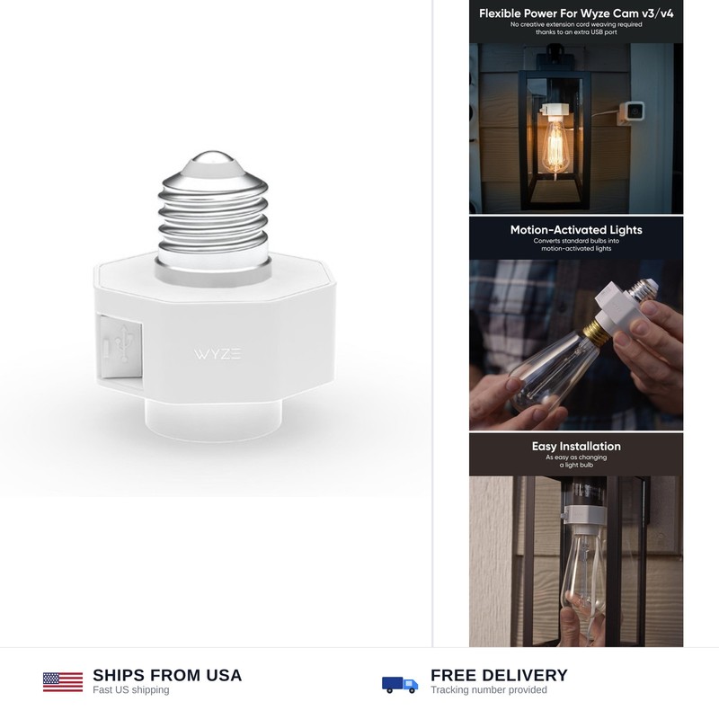 Wyze Lamp Socket Power Adapter for Wyze Cam v3/v4 (Camera Sold Separately)