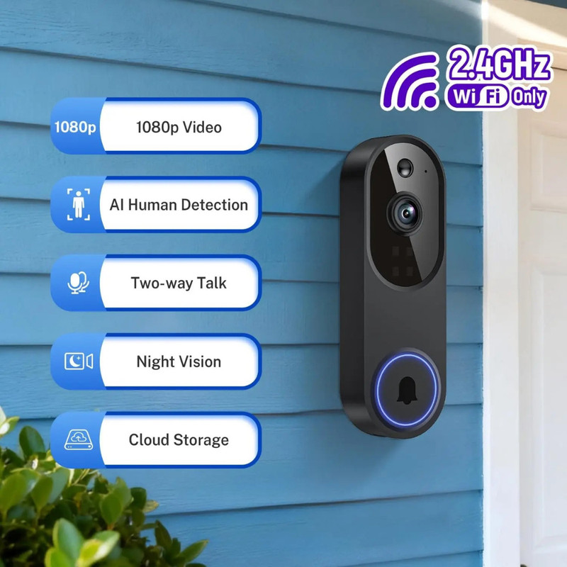 Wireless Wi-Fi Video Camra Doorbell with Two-Way Audio, AI Motion Detection, Ni gallery