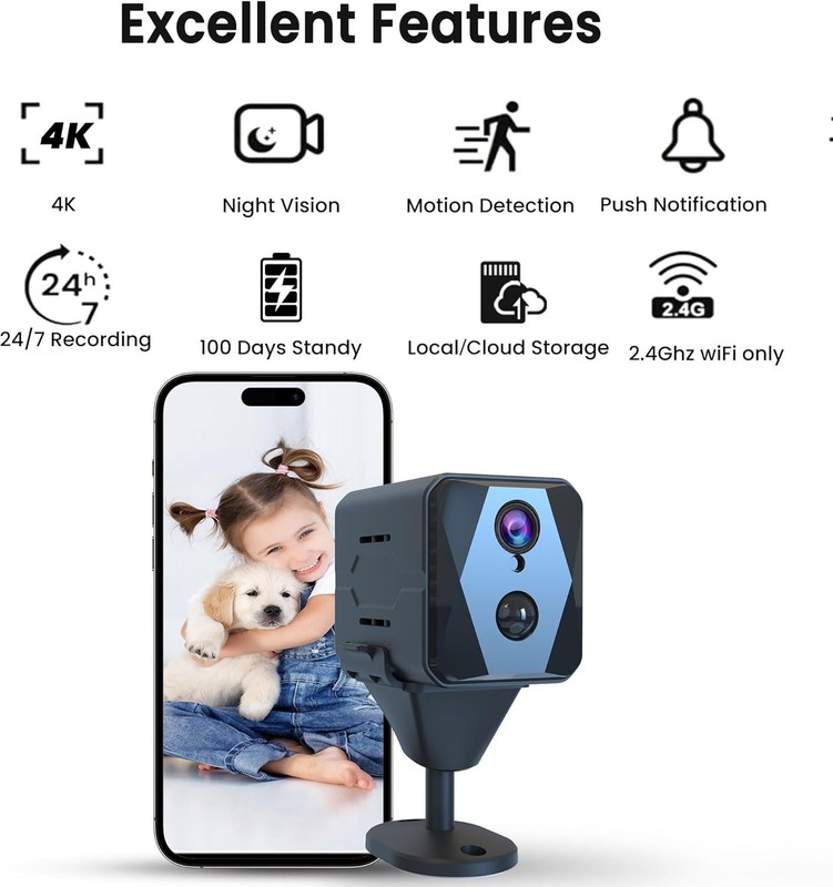 Portable 4K Indoor Camera with AI Detection & 100-Day Standby for Home Security gallery