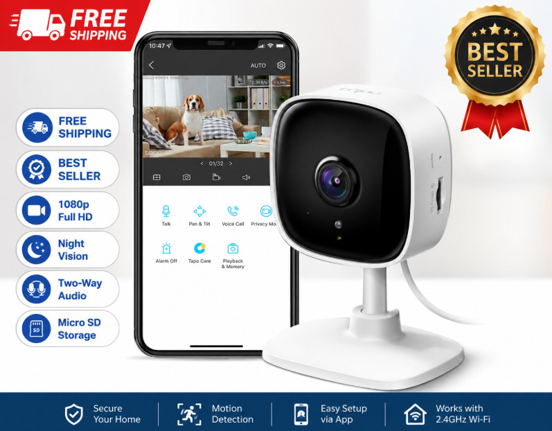 Tp-Link 1080P Indoor Security Camera 2-Way Audio Siren, Night Vision, Cloud.