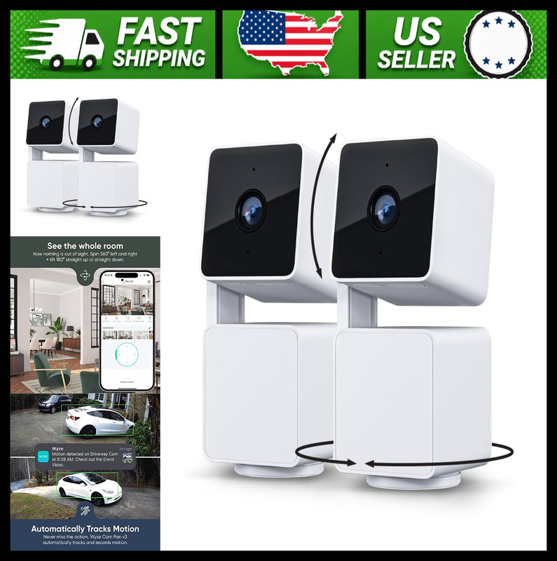 Wyze Pan Tilt Zoom Wi-Fi Security Camera 1080p Color Night Vision 2-Pack