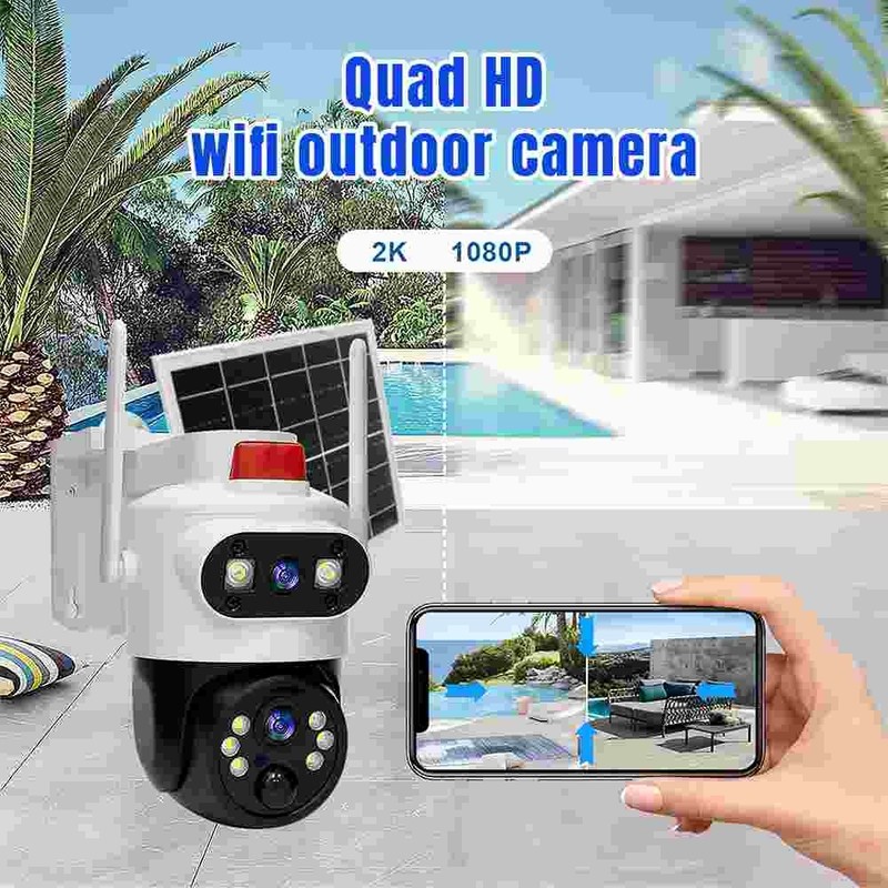 Dual Lens 1080P Solar Security WiFi Cameras Outdoor CCTV PTZ Surveillance IR Cam gallery