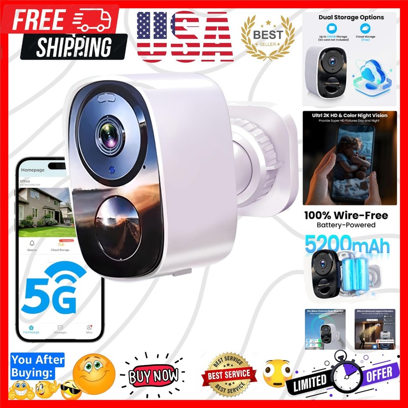 2026 Upgraded 2K Security Cameras Wireless Outdoor, Free Cloud Storage, 1-6 …