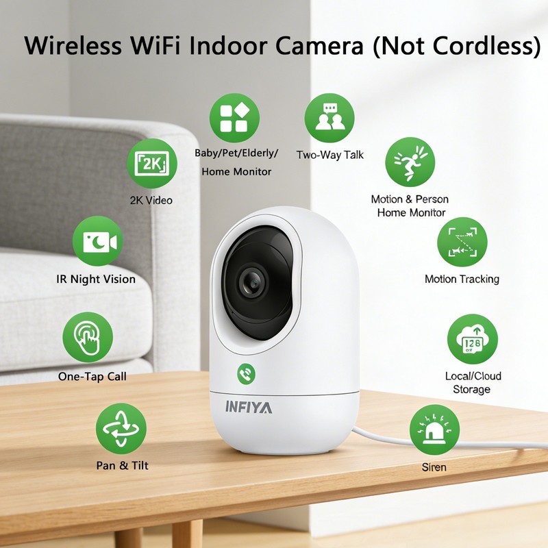 2PCS INFIYA 360°Pan/Tilt Indoor Camera House Security Camera WiFi 24/7 Recording gallery
