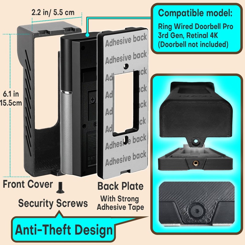 Anti-Theft Angle Adjustable Doorbell Coverd Mount Bracket for Ring Wired Door... gallery