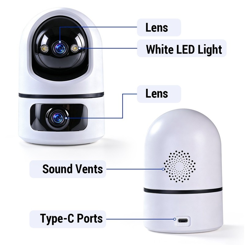 Dual-Lens Indoor Wifi Camera 2.4G/5Ghz Home Camera Two-Way Audio Human Detection gallery