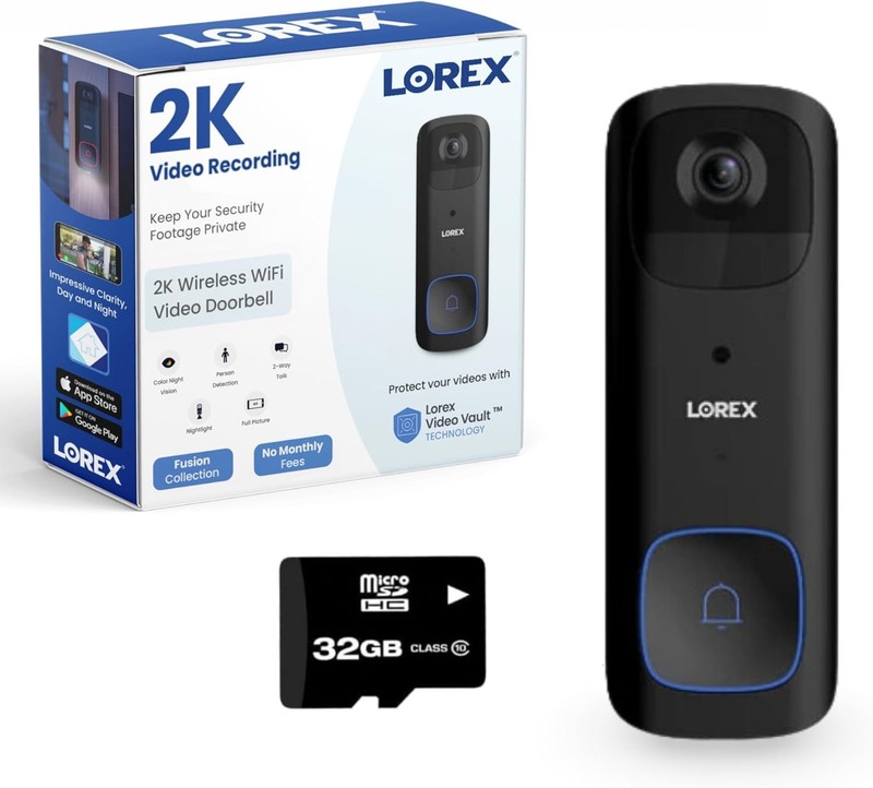 2K Battery Video Doorbell Black No Subscription