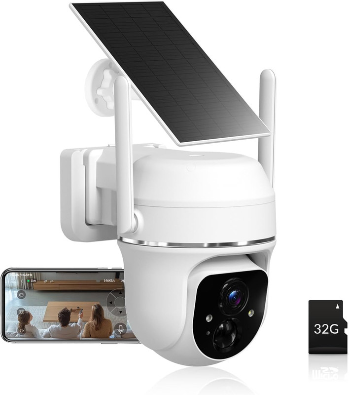 Vicohome 2K Solar Wireless Security Camera, 355° PTZ, Night Vision, SD Card Incl