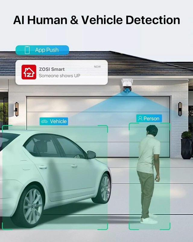 ZOSI WiFi Pan/Tilt Security IP Camera Outdoor 2-Way Audio Plug-in AI detects gallery