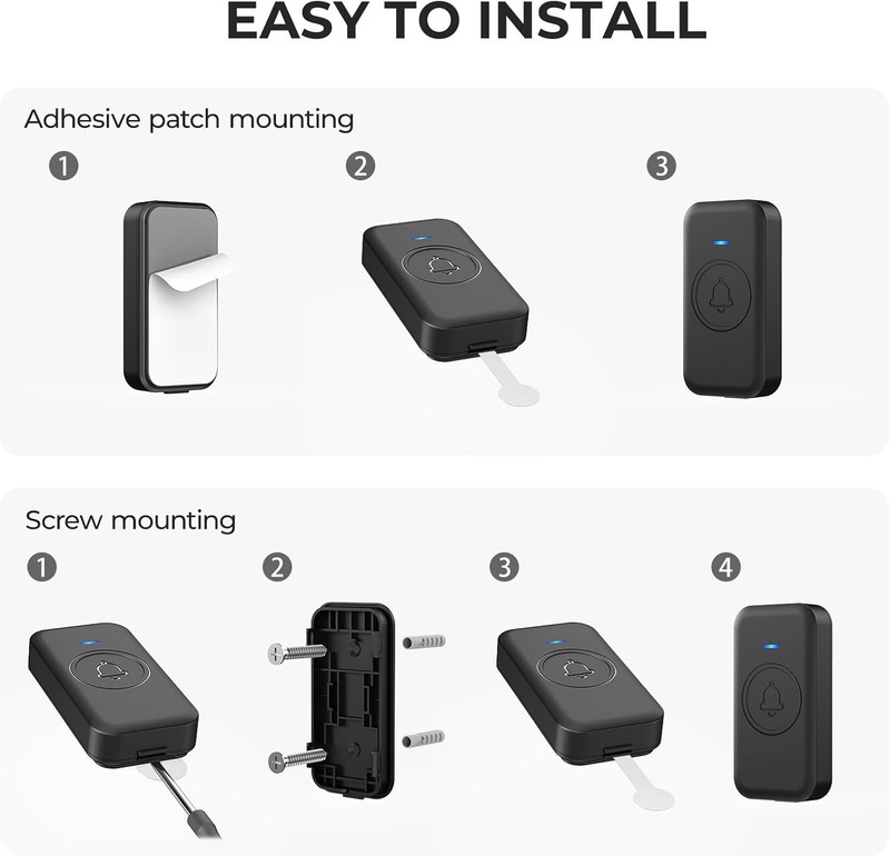 Wireless Doorbell, Waterproof Door Bell with 60 2 Receivers 1 Button, Black gallery