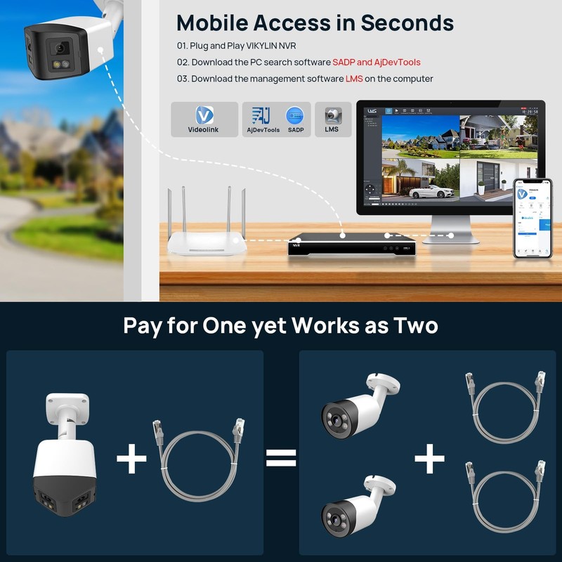 4MP Dual Lens PoE IP Security Camera Outdoor with 180° Panoramic Wide Angle,S... gallery