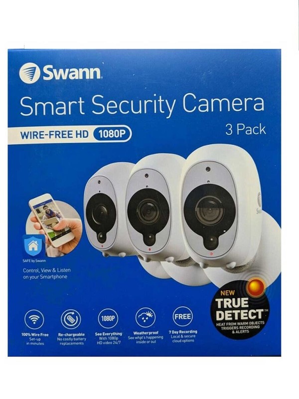 Swann Smart Security 1080P Battery Camera 3 pack + 2 Outdoor Stand *NEW*