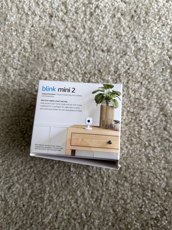 Open box Blink Mini 2 smart security camera in white gallery