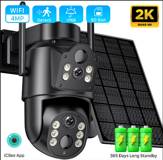 4MP 2K Wireless Solar Camera Outdoor Dual Lens WiFi 1080P IP CCTV Security PIR