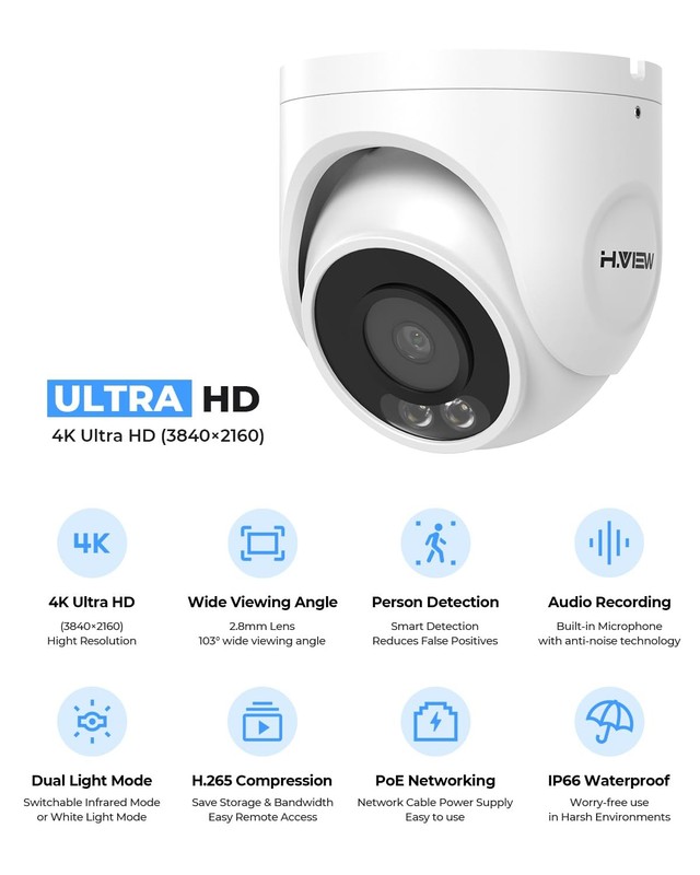 UltraHD 4K (8MP) Outdoor Security IP Turret PoE Camera, 3840x2160, 98ft Night... gallery