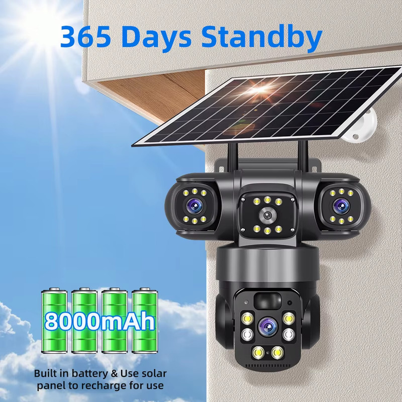 9MP Full HD Solar Wifi Camera 3 Screen 3 Lens 10X Zoom PIR Human Detect Camera S gallery