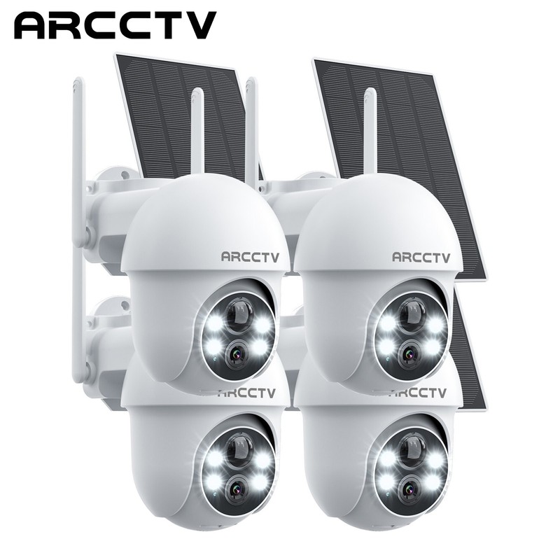 ARCCTV 4Pack Pan-Tilt 5G WiFi IP Solar Security Camera Outdoor Wireless PTZ CCTV