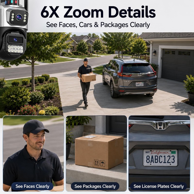 Outdoor Camera, Dual Lens PTZ 6MP Security Camera Outdoor, 6X Digital Zoom, A... gallery