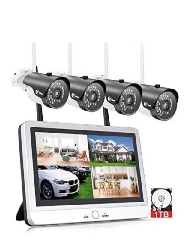 Wireless Security Camera System 4CH 1080P w/ Monitor 1TB HDD Outdoor