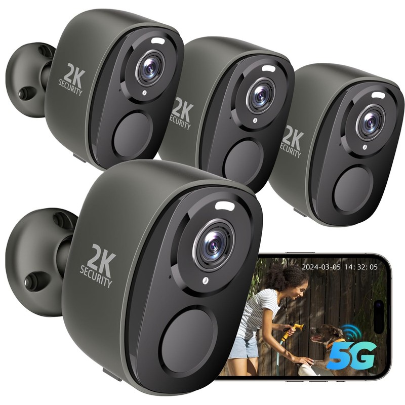 4PC 2.4G/5GHz WiFi Security Cameras Wireless Outdoor,2K Battery Home Security…