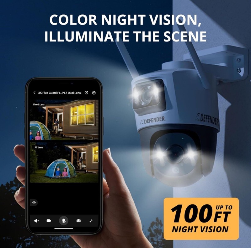 ￼ Defender AI powered guard pro 3K plus dual lens PTZ Wi-Fi 6 gallery