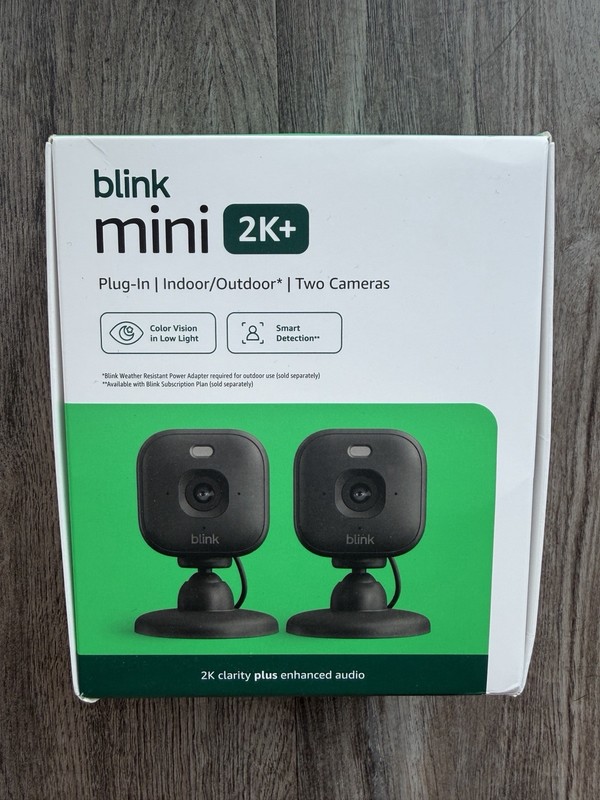 Blink Mini 2K+ Newest Model Plug-In Home Pet Security Camera 2 Pack Black
