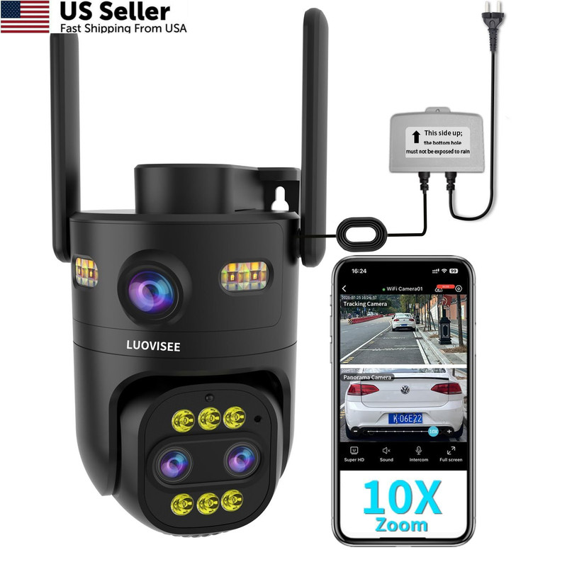 Triple-Lens Outdoor Security Camera Auto Zoom & Tracking,with 10X 1PACK