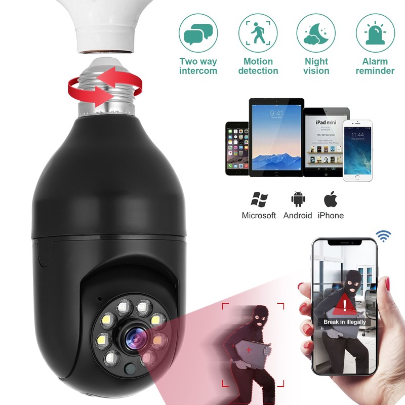 Bulb Dome Camera black 360 Degree HD 1MP Smart Home Surveillance Camera Security gallery