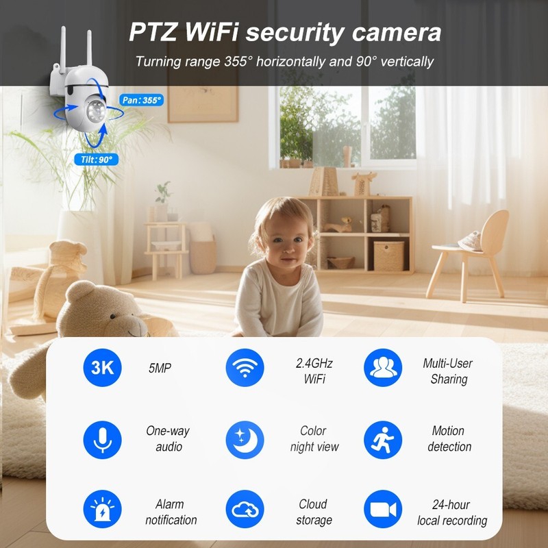 7PCS PTZ Wireless WIFI Security Camera 5MP Home System Color Night Vision gallery