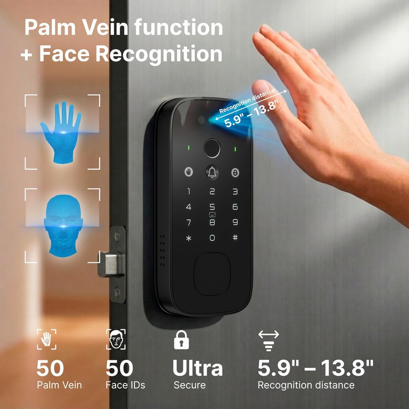 Miko i10 Pro Smart Lock with Camera, Face and Palm Recognition, WiFi 2K Video... gallery