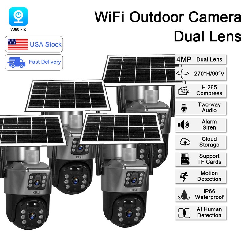 4PCS WIFI Pan/Tilt Home Security Camera 4MP Outdoor Wireless Solar Battery Home