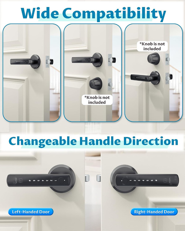 Smart Door Lock Fingerprint Keyless Entry Bluetooth App Control Black for Home gallery