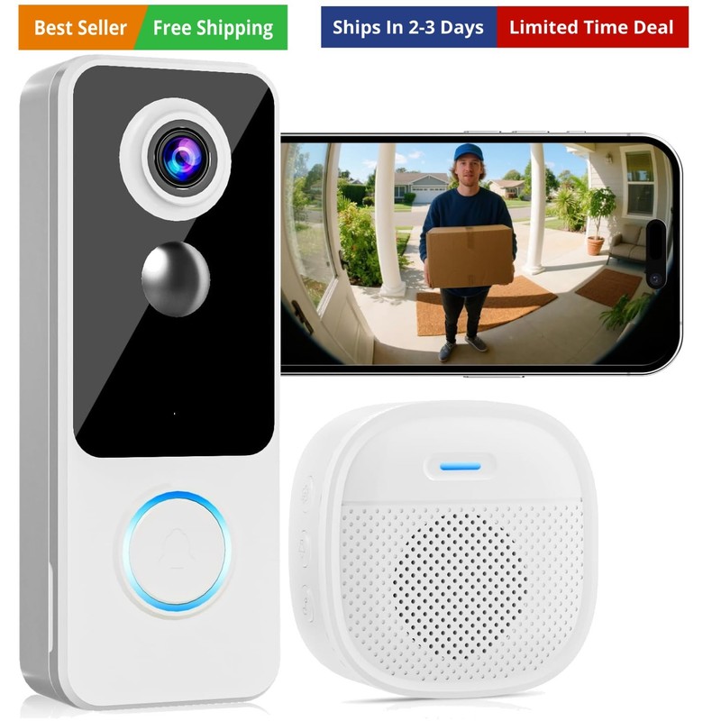 Doorbell Camera Wireless,2K FHD Head-to-Toe Video, no Subscription,Two-Way Ta…