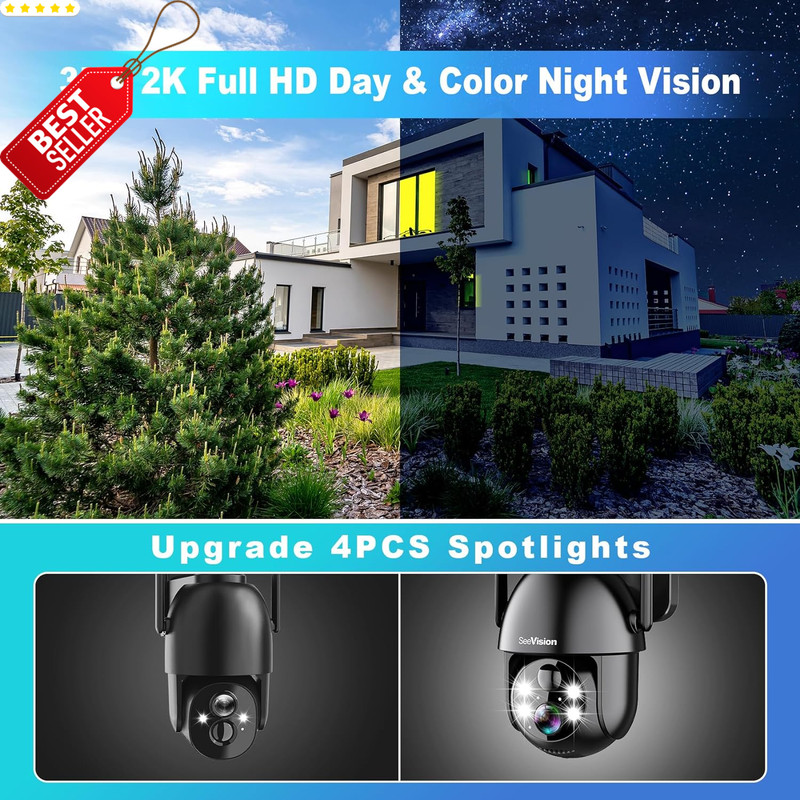 Solar Security Camera Wireless Outdoor 2K PTZ WiFi 3MP Night Vision - US gallery