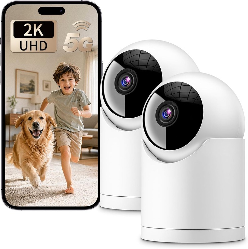 2K UHD Outdoor Indoor Security Cameras for Home 2.4g/5g Cameras Wired, 2PCS