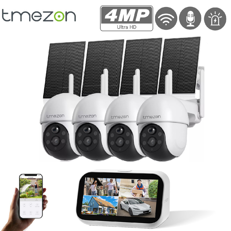 4MP WIFI Solar Battery PTZ Color Security Camera System with 10inch Monitor 500G