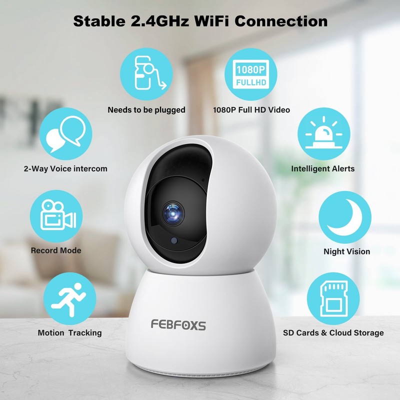 Febfoxs Baby Monitor Security Camera, WiFi Indoor Camera, 360-Degree Smart 1080P gallery