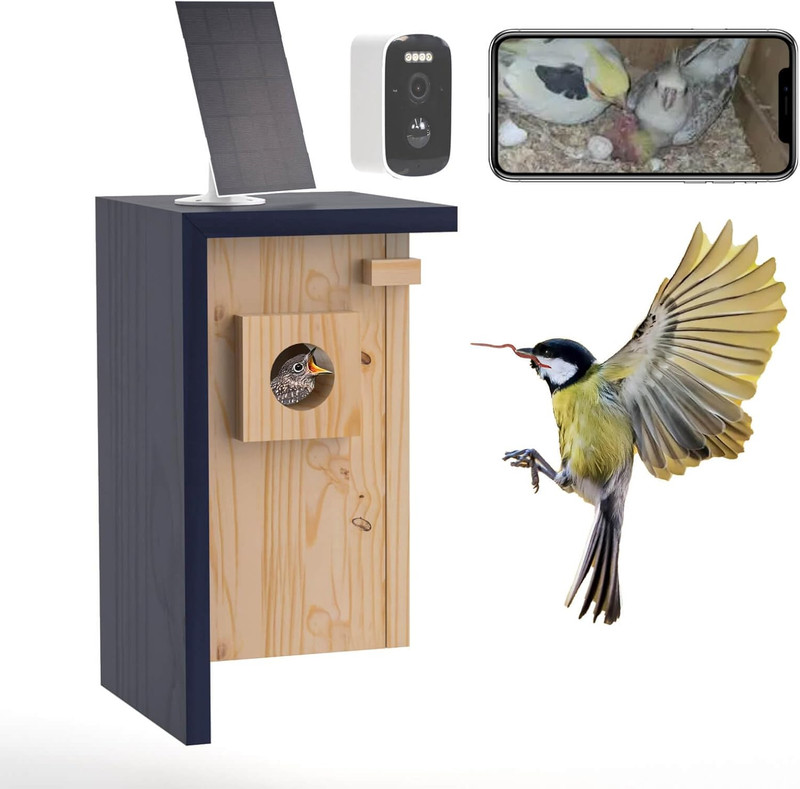 Birdhouse Camera – Solar Powered 1080P/2K HD Smart Nest Box, 2.4G Wifi Live V...