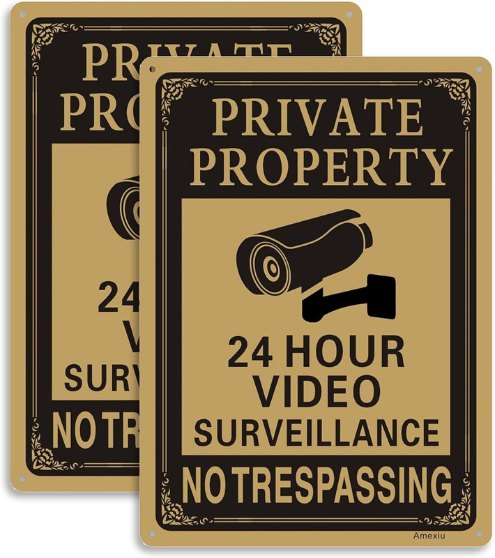 Private Property No Trespassing 24hs Camera Surveillance Warning Sign – 2 PACK