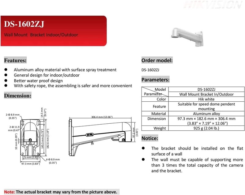 WMPL DS1602ZJ Aluminum Wall Mount Bracket Fits Speed Dome PTZ Cameras gallery