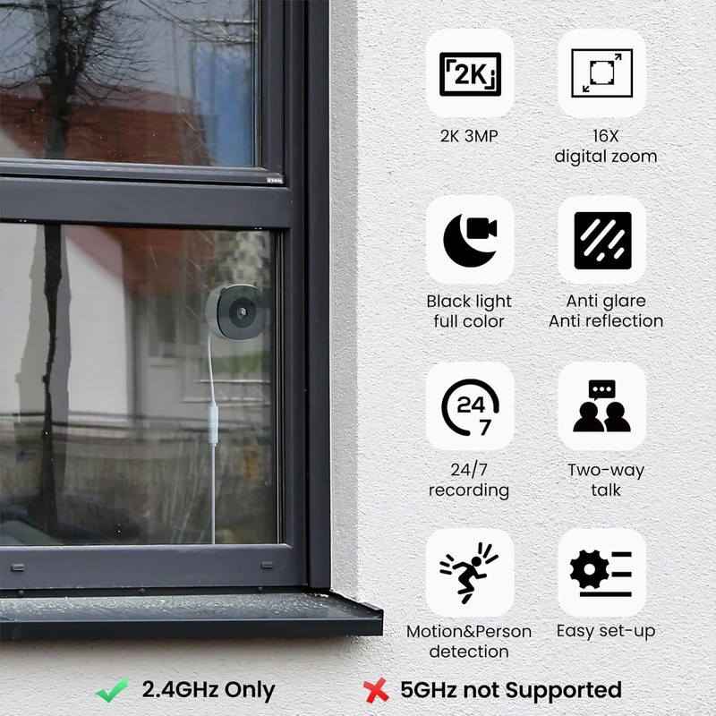 2K No Drill Window Camera-2 Pack Cameras Anti-Glare Color Night Vision Home gallery