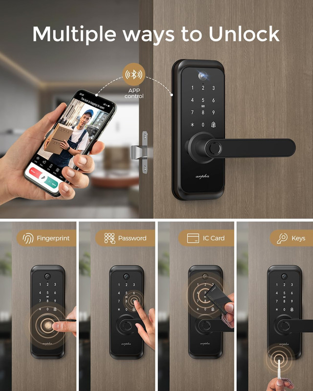 Wifi Video Smart Lock with Camera & Handle - 6-In-1 Keyless Entry (Fingerprint/A gallery