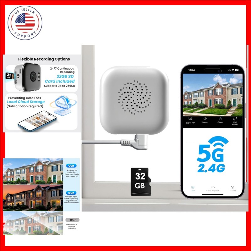 2K Window Camera with 32GB SD Card, 5GHz & 2.4GHz WiFi Indoor Cameras for Hom…
