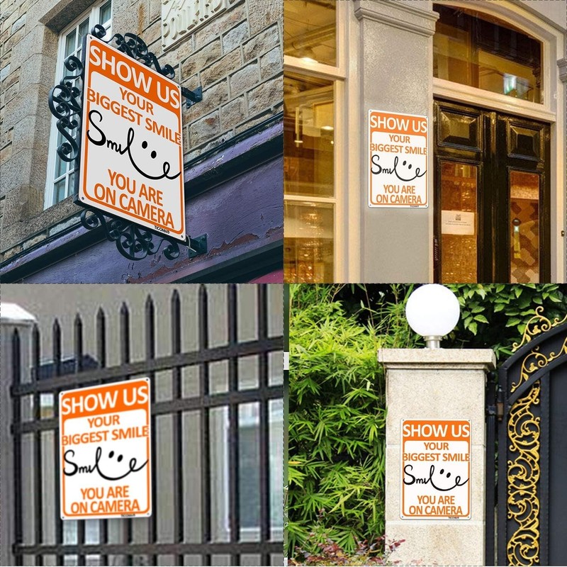 4-Pack Smile You're on Camera Sign Video Surveillance Portrait 10 x 7 Inches gallery