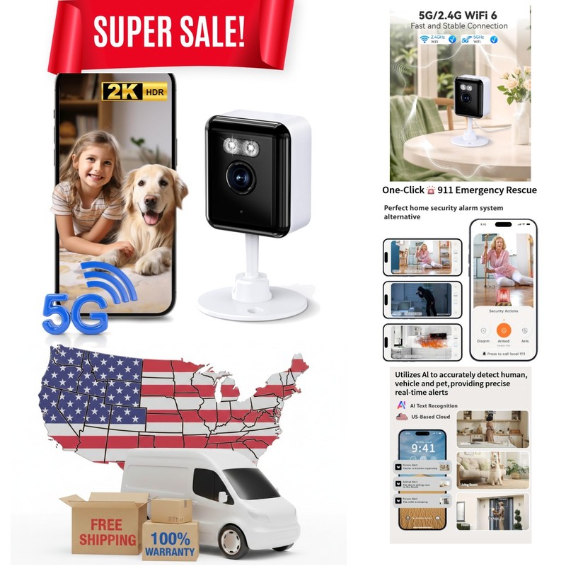 2K Cameras for Home Security, 2.4/5GHz Wi-Fi 6 Indoor Camera for Dog/Pet/Nann…
