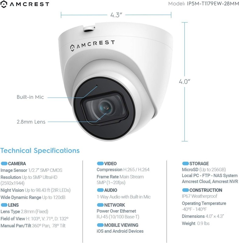 Amcrest 5Mp Outdoor Poe Security Camera With Night Vision And Built-in Mic gallery