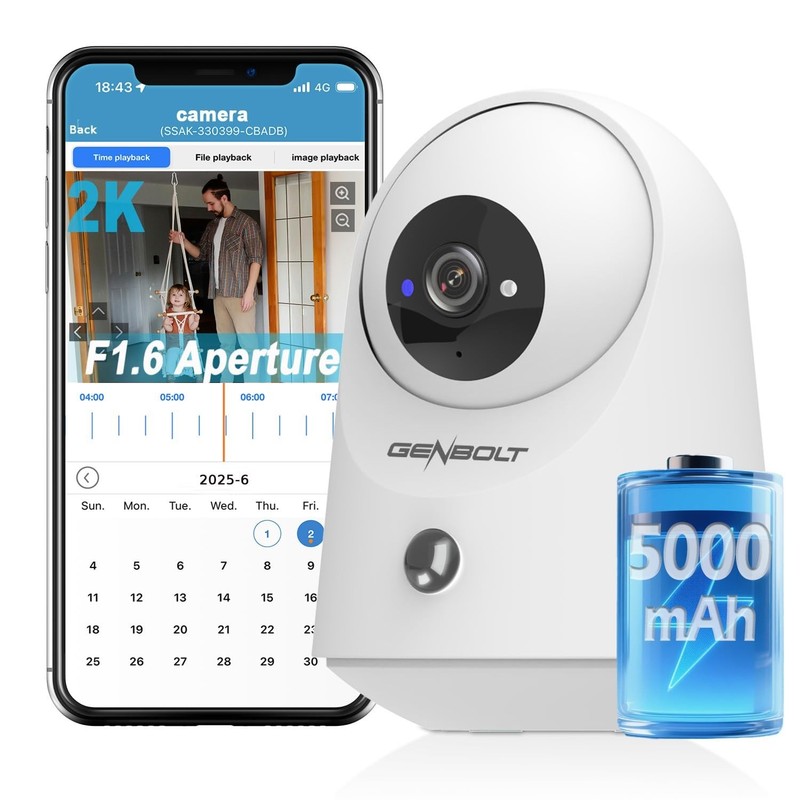 2K WiFi Indoor Security Camera - Wireless Pan Tilt Pet & Baby Monitor, 5000mAh B gallery