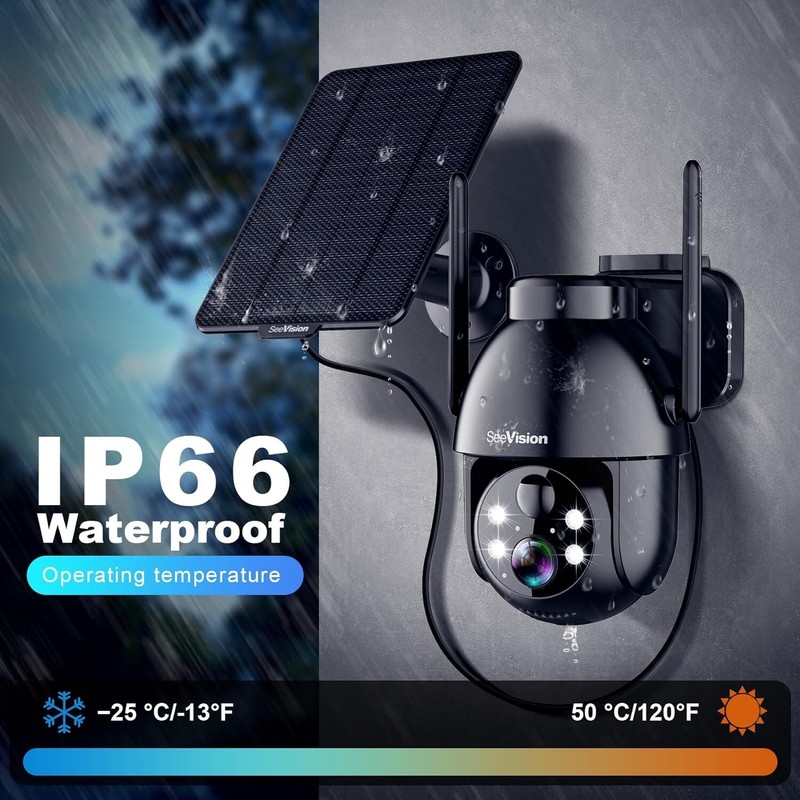 Solar Security Camera Wireless Outdoor 3MP 2K Battery Powered PTZ Camera System gallery